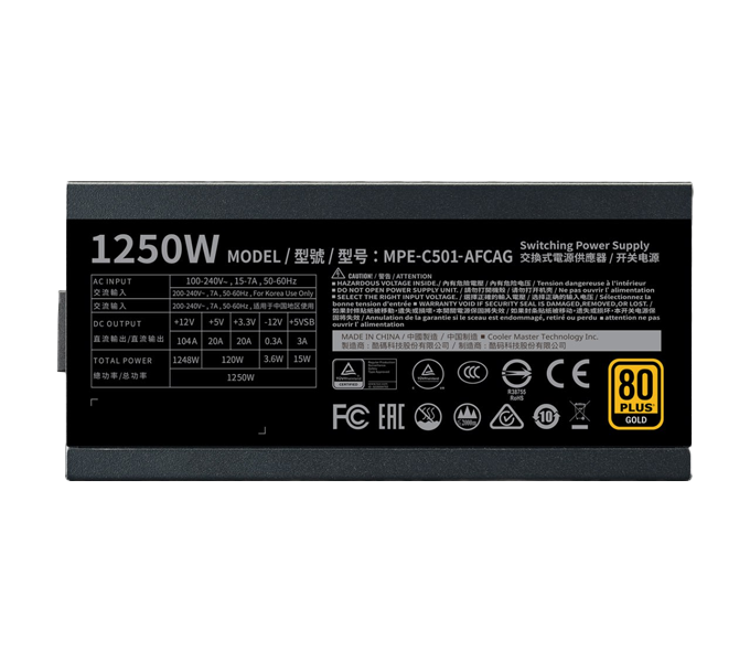 Power Supply Cooler Master CM MWE GOLD V2 1250W FULL MODULAR ATX3 PSU(MPE-C501-AFCAG-3UK)