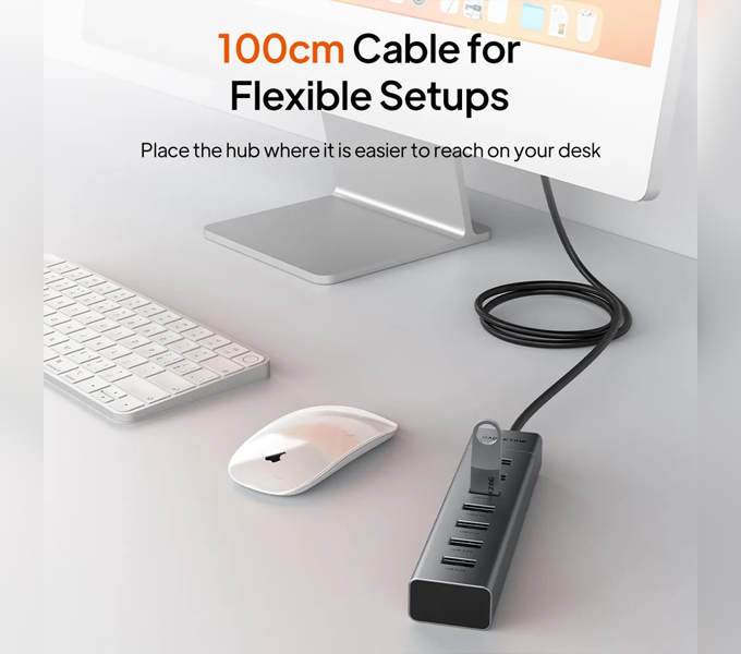 CABLETIME Cable 1M 7-IN-1 USB-A to USB 3.0 HUB(CB59G) (CT-HUBUA7-AG)2Y