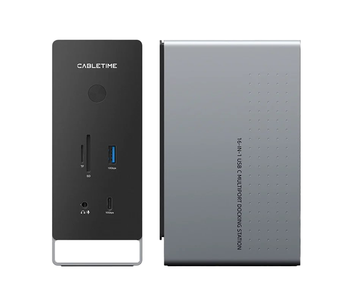 CABLETIME Three Monitor 16-in-1 USB Type C Docking Station with SSD Enclosure (CB18G)(CT-DK181-AG)2Y
