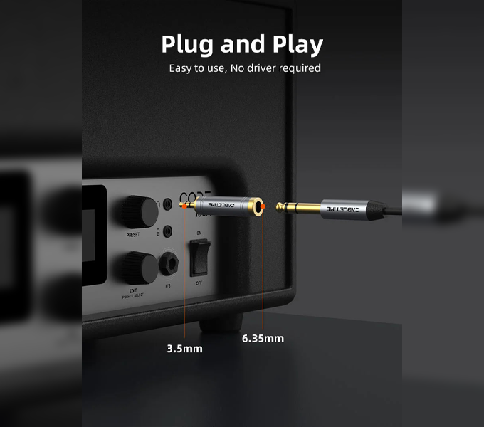 CABLETIME 3.5mm to 6.3mm Stereo Audio Adapter for Headphone AMP​(M: CPA4G)