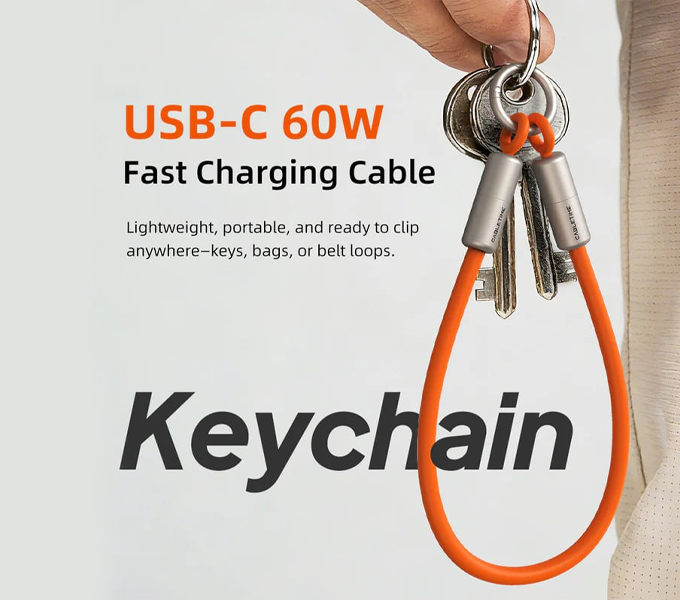 CABLETIME PD60W Wrist Lanyard USB-C Keychain Charging Cable 480Mbps (CU46G)(CT-CL60-ASG)(2Y)