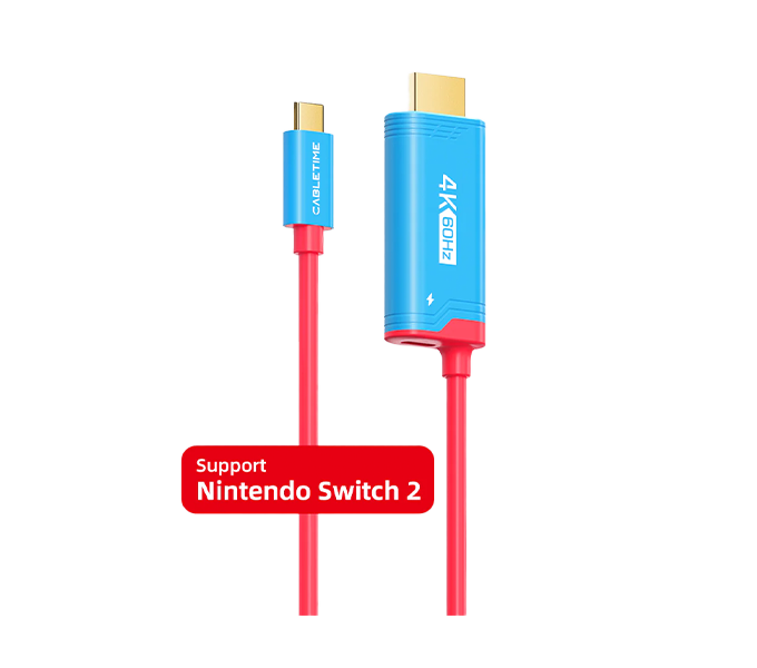 CABLETIME Cable 2M 4K60Hz USB C to HDMI Adapter Cable for Nintendo Switch 2 (CT-CMHD4P-PB2) 2Y