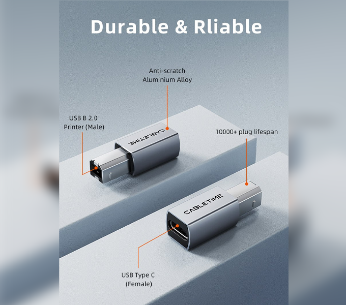 CABLETIME USB C to USB B 2.0 Printer Adapter (CT-CFBM2-AG)(2Y)