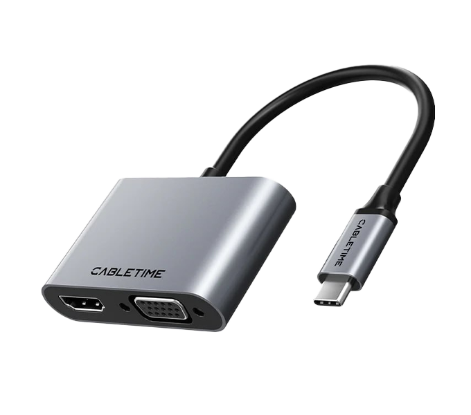 CABLETIME USB Type C to HDMI VGA Adapter 4 IN 1 Hub (CB41G) (CT-C160-PU31-CMHV-S0.15) 2Y