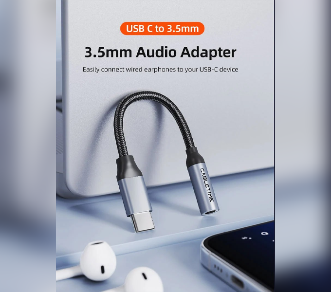 CABLETIME Cable 0.15M USB C to 3.5mm Audio Adapter (CT-CMAUF-AG)2Y