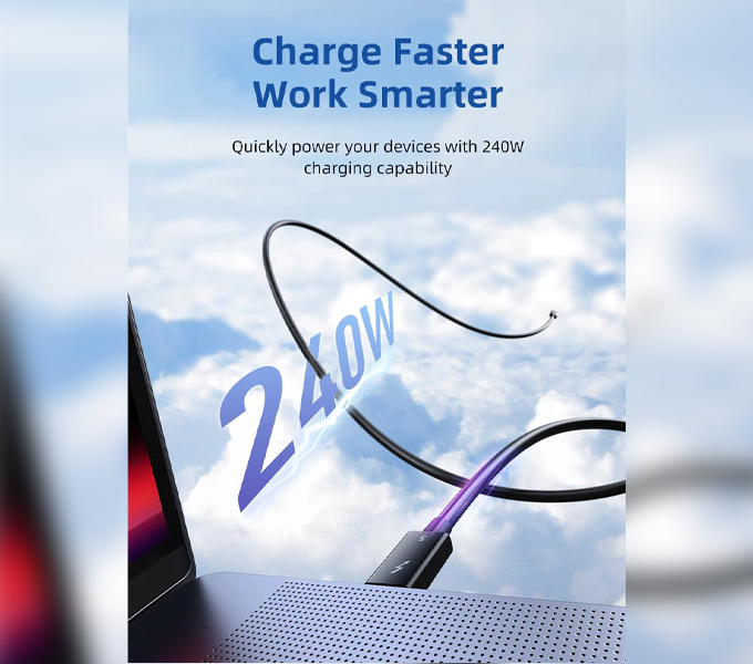 CABLETIME Cable Intel Certified Thunderbolt 5 Cable 0.8m|240W, 120Gbps, 8K(CT50G)(CT-TB5-PB0.8)(2Y)