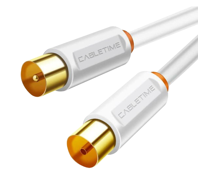 CABLETIME Cable 1M-TV / Antenna Cable Male to Female, 75OHM, White PVC (M: CF33H)