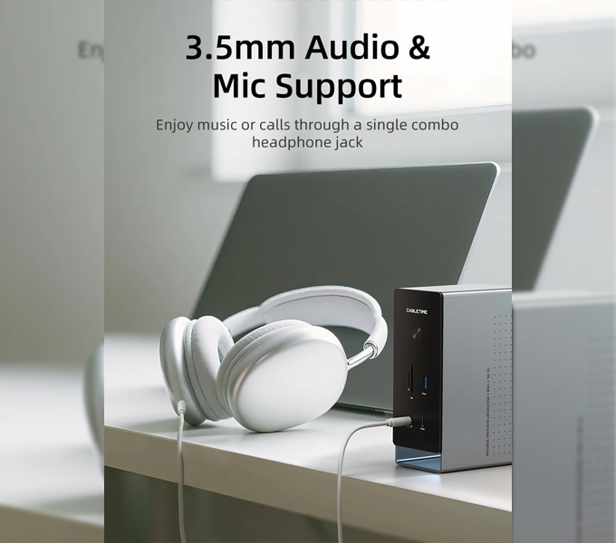 CABLETIME Three Monitor 16-in-1 USB Type C Docking Station with SSD Enclosure (CB18G)(CT-DK181-AG)2Y