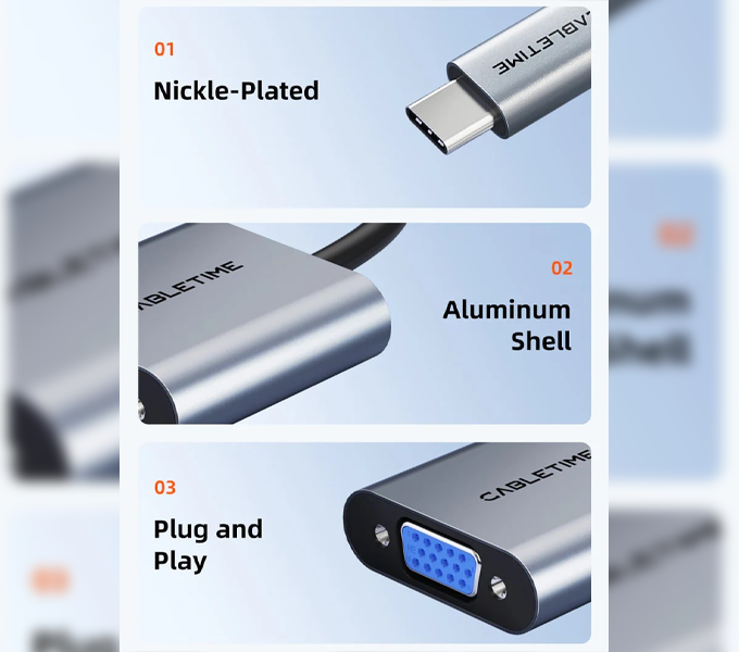 CABLETIME USB-C to VGA adapter (0.15m) (PN: CT-C160-PU31-CMVGA1-S0.15) (M: CP17A)
