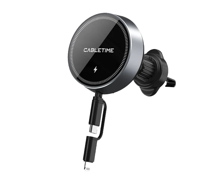 CABLETIME 2-IN-1 Magnetic Wireless Car Charger with PD20W/Wireless15W (CE13B) (CT-WPH02-PG) 2Y