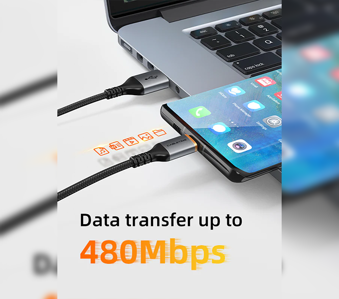 CABLETIME Cable 2M 3A USB-A to USB-C Fast Charge Cable 2.0 ,  Nylon Jacket (CT-AMCM3A-AG2) 2Y