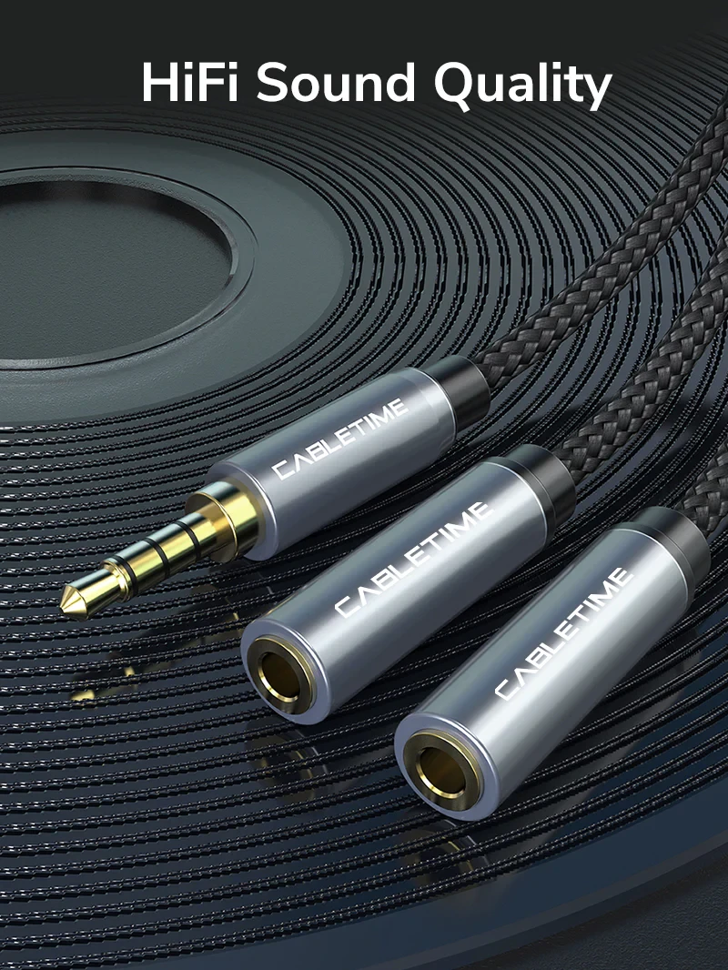CABLETIME Cable 0.25M Premium Stereo3.5mm1/8" Male To Stereo3.5mm1/8" Female (CT-AV309-P12G-S0.2) 2Y