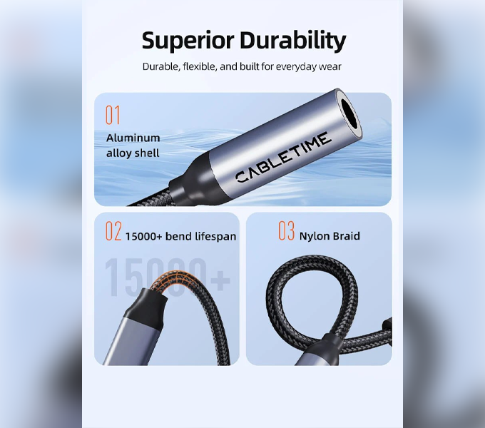 CABLETIME Cable 0.15M USB C to 3.5mm Audio Adapter (CT-CMAUF-AG)2Y