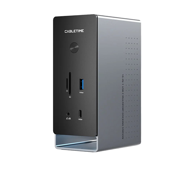 CABLETIME Three Monitor 16-in-1 USB Type C Docking Station with SSD Enclosure (CB18G)(CT-DK181-AG)2Y
