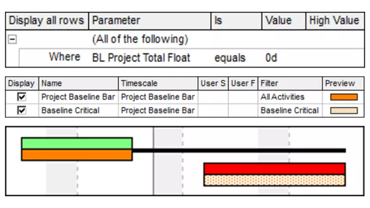 Displaying Oracle Primavera P6 Baseline Critical Bars