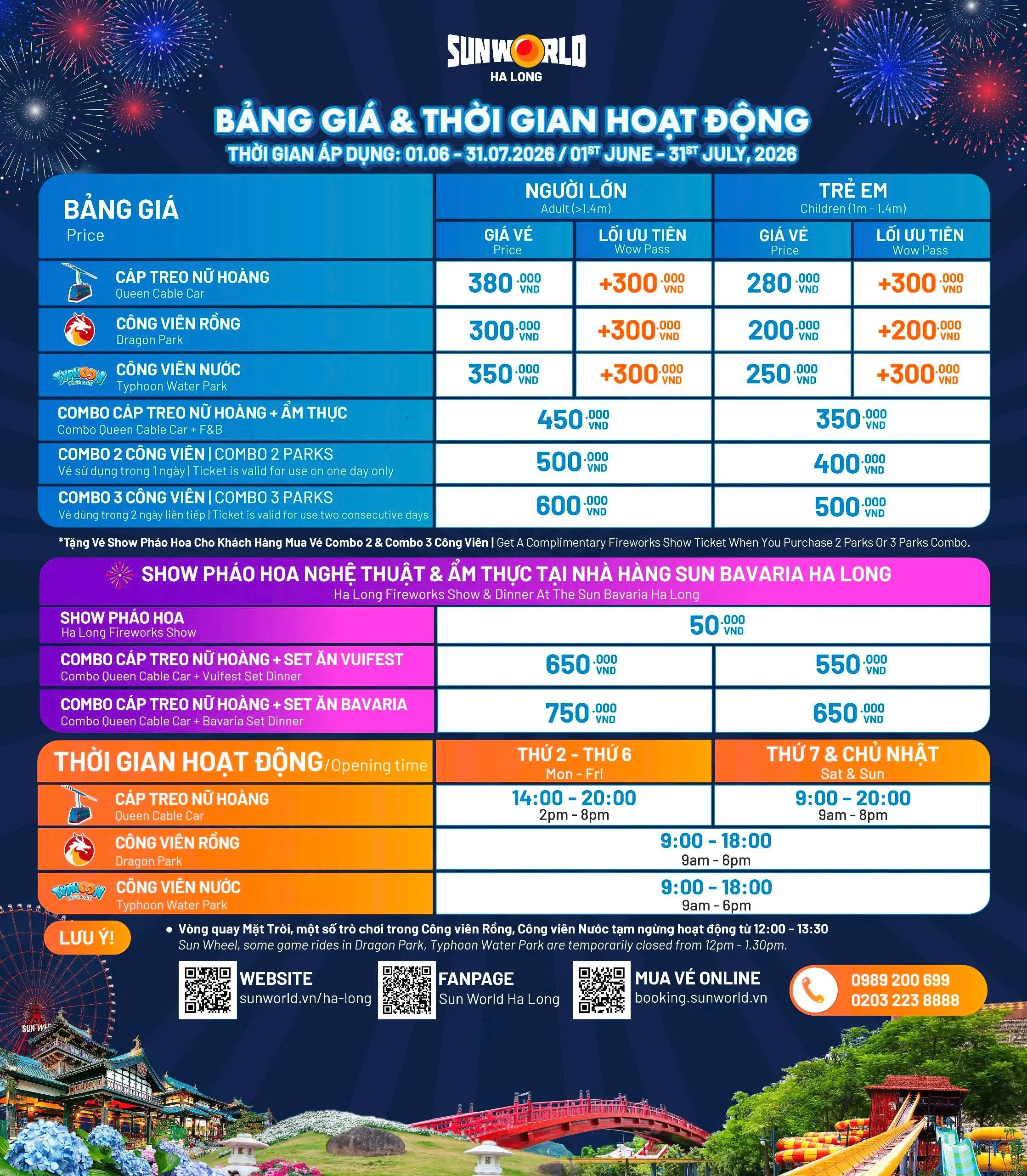 Giờ Mở Cửa Sun World Hạ Long Hè 2026