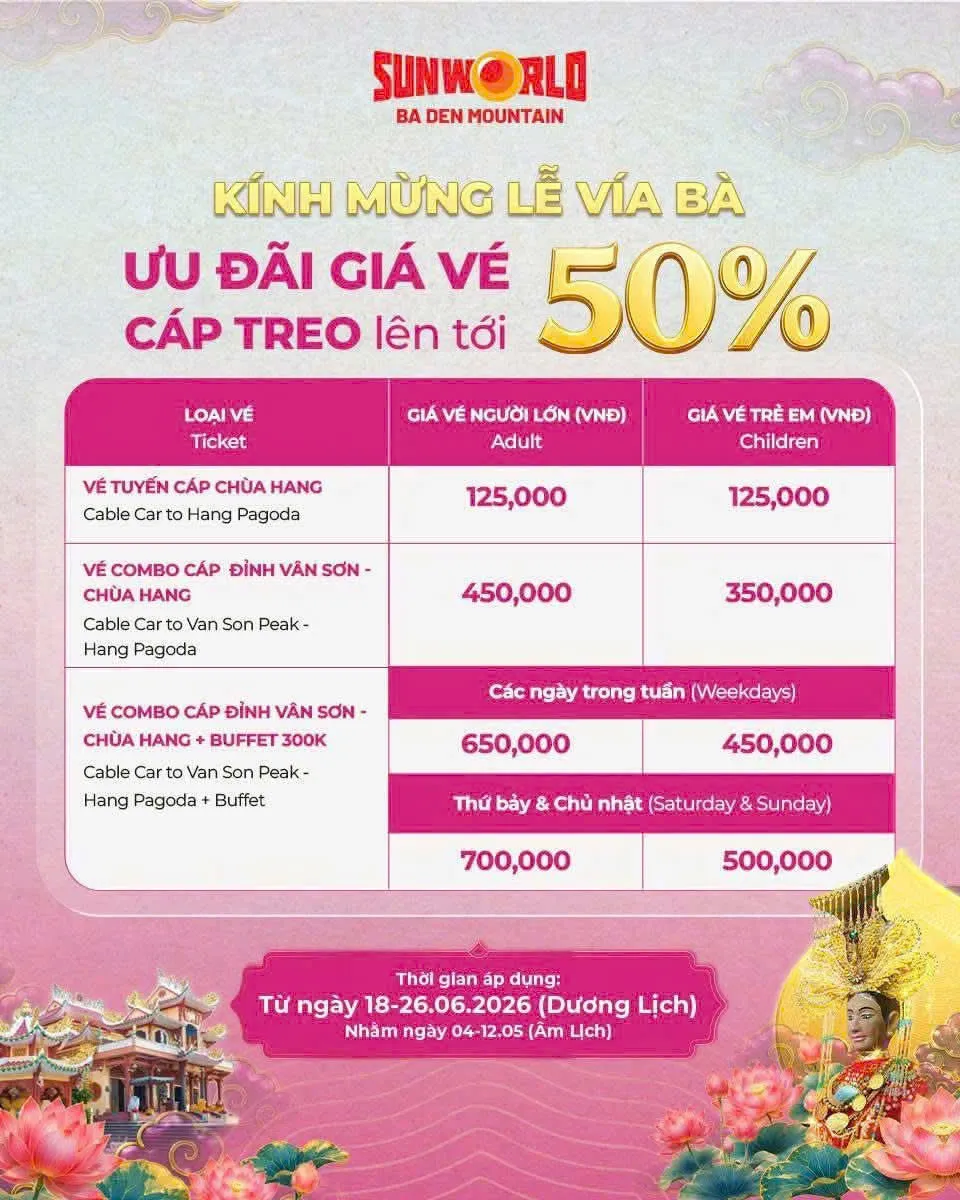 Cập Nhật Giá Vé Cáp Treo Sun World Bà Đen Mới Nhất | Ưu Đãi Giảm Đến 50%