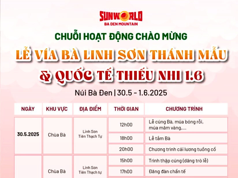 Chuỗi hoạt động chào mừng lễ vía Bà Linh Sơn Thánh Mẫu 2025 tại Sun World Bà Đen 
