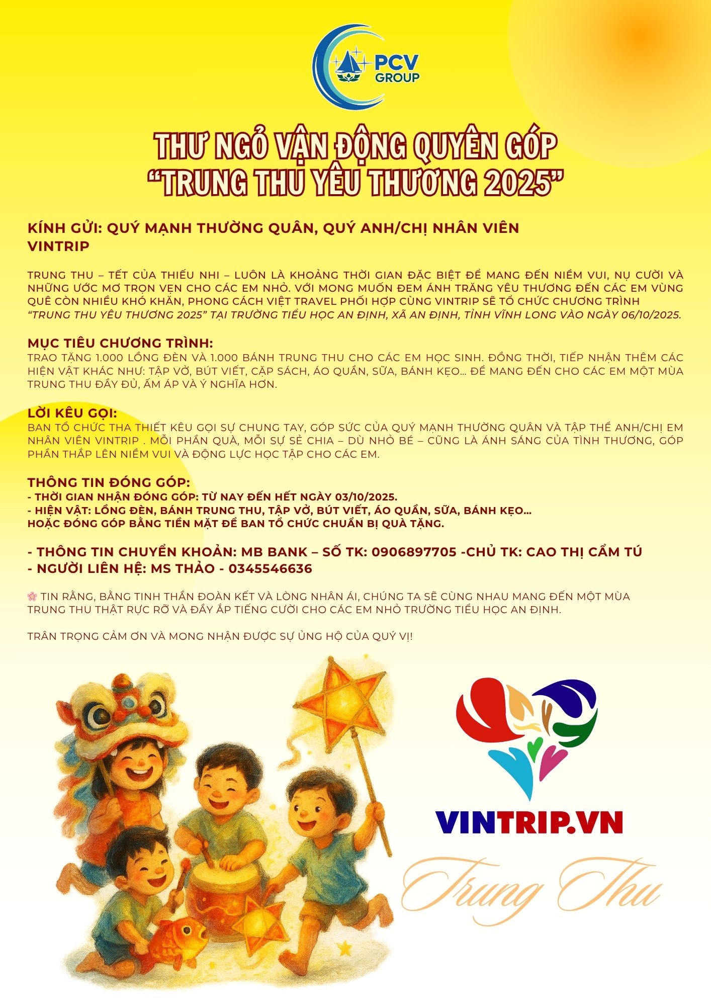 TRUNG THU YÊU THƯƠNG 2025 – LAN TỎA ÁNH TRĂNG YÊU THƯƠNG ĐẾN TRẺ EM VÙNG QUÊ
