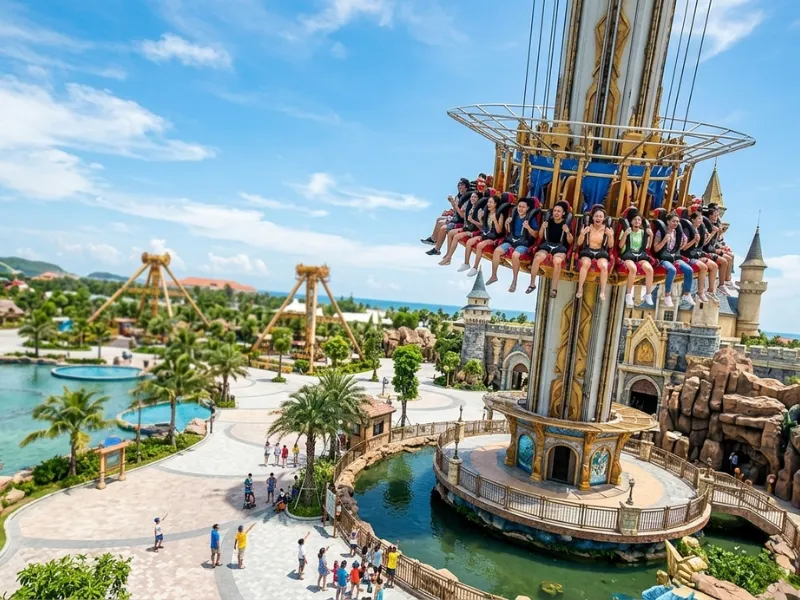 Chinh phục tháp rơi tự do hình lâu đài độc đáo và trải nghiệm cảm giác 'nín thở' nhất Công viên.