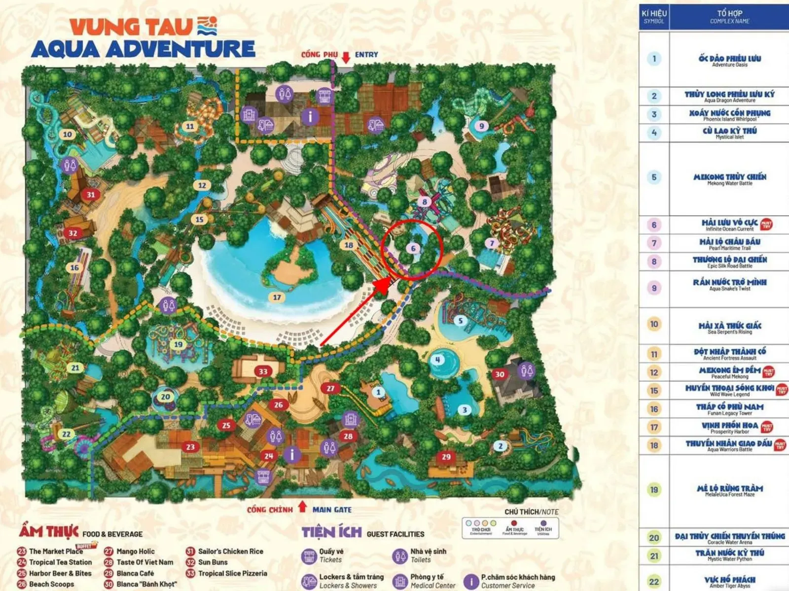 Hải Lưu Vô Cực nằm ở đâu trong Aqua Adventure?