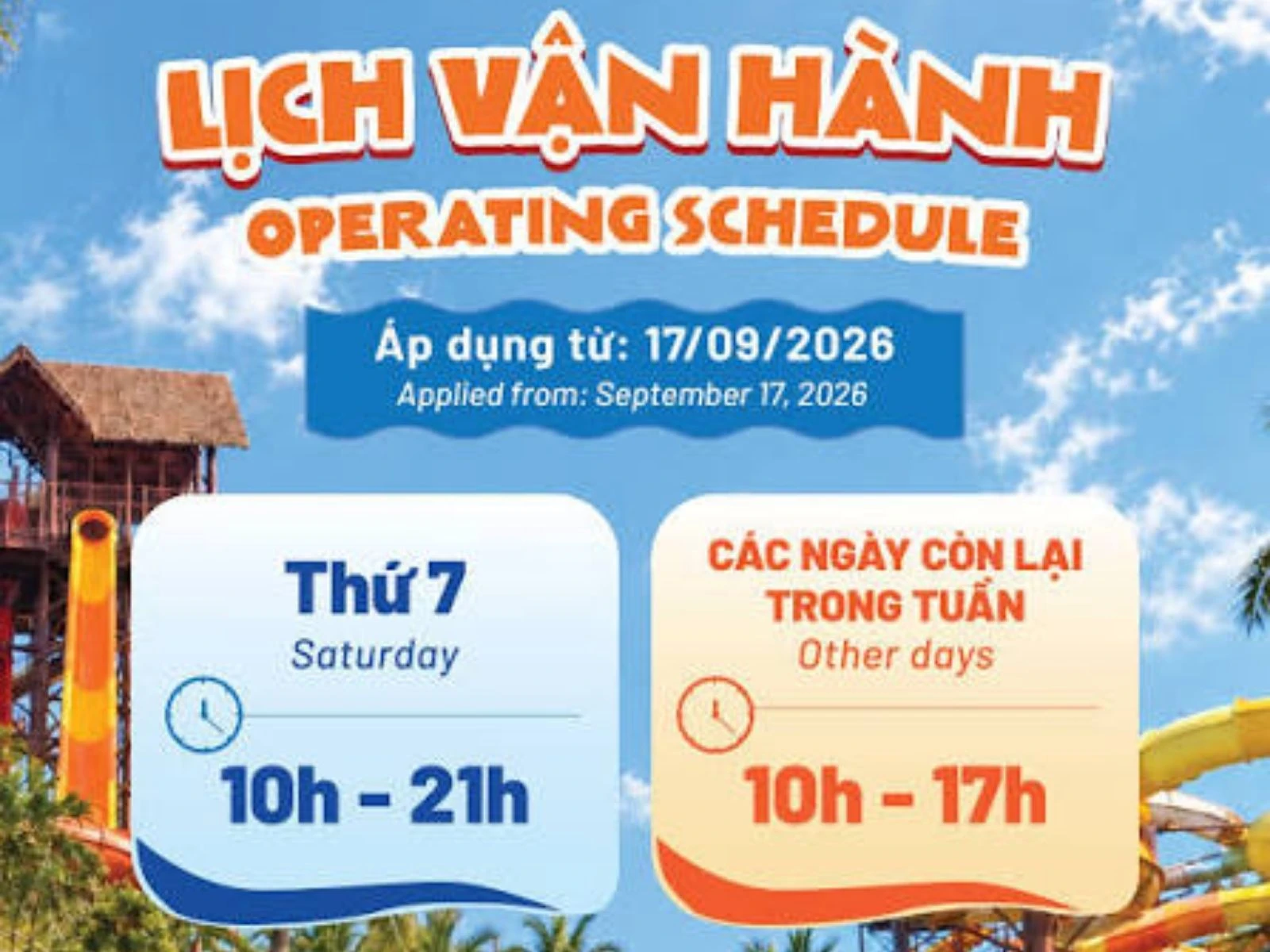 Lịch vận hành Công viên nước Sun World Vũng Tàu mới nhất