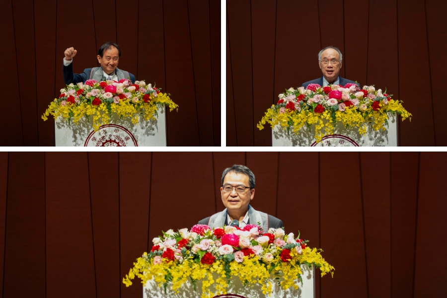 逢甲大學校友總會總會長李明和(上圖左)、台中市政府秘書長黃崇典(下圖)及甫獲 2025 總統科學獎的春雨講座梁賡義院士(上圖右),皆受邀出席逢甲大學 64 周年校慶典禮,與近 500 位貴賓、校友及教職同仁共同見證這場年度盛會。
