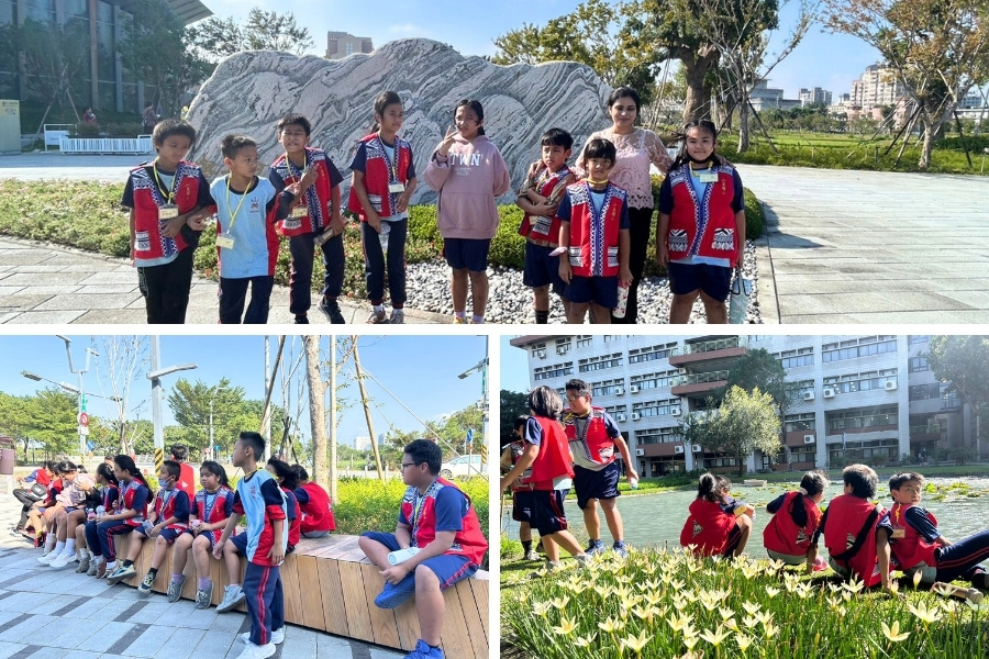 山美國小的孩子們開心探索逢甲大學校園,對共善樓、體育館、球場與學思湖等寬敞空間充滿好奇與驚喜。