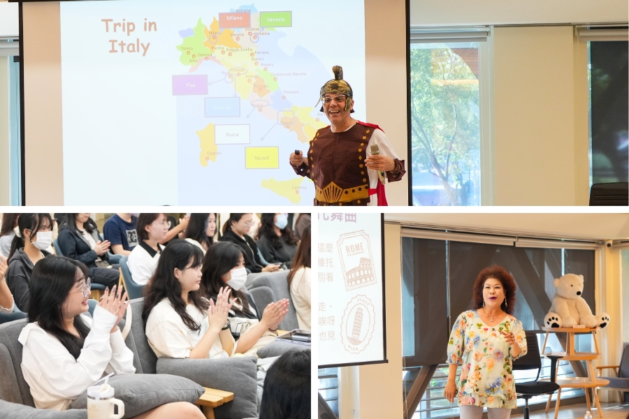 柏加祿老師（Gianluigi Borotti）與女聲樂演唱家 Miranda Jan 的精彩分享與演出，吸引師生全神貫注聆聽，現場掌聲不斷。