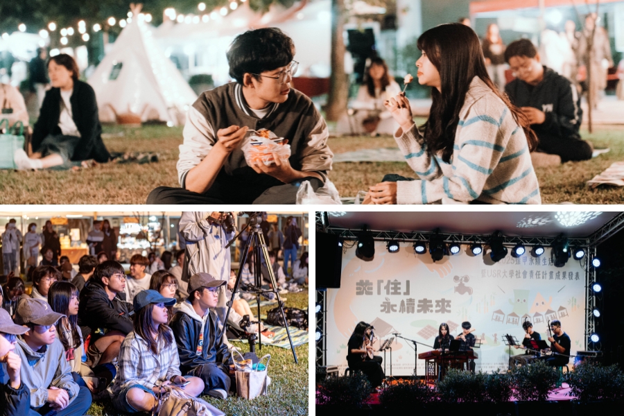 連續兩天的永續市集邀請多組表演者與校內社團輪番登場，現場氣氛熱鬧，吸引校內外師生與民眾共同參與。
