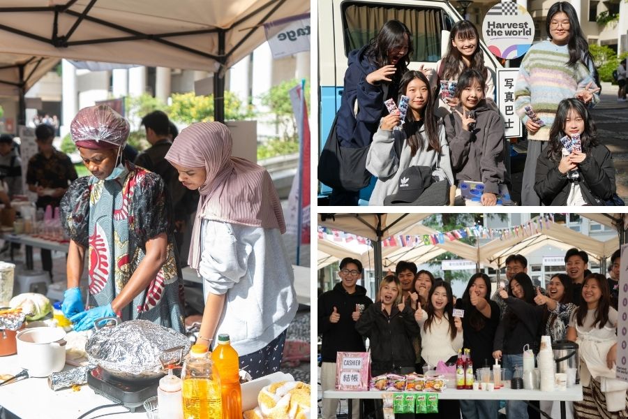 奈及利亞學生推出道地奈及利亞炒飯、印尼學生會販售印尼麵與美祿飲品，搭配拍貼機體驗，展區內容豐富多元。