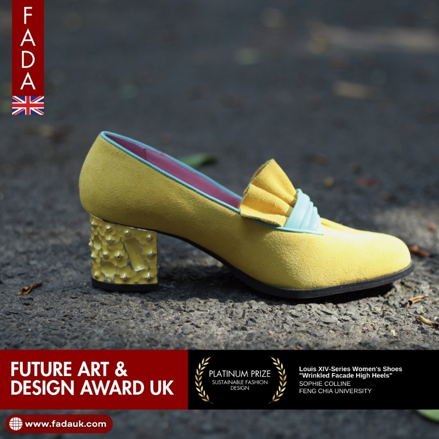 「路易十四-皺褶立面高跟女鞋系列」以永續服裝設計類別參賽英國未來設計與藝術獎Future Art & Design Award UK獲白金獎。
