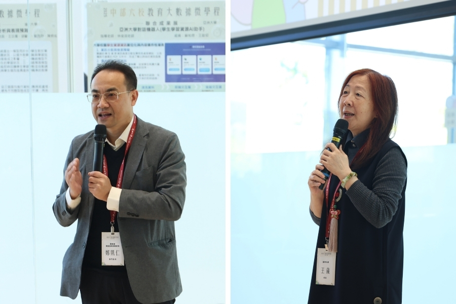 教育部資訊及科技教育司專門委員鄭凱仁(左)與計畫主持人逢甲大學校長王葳於活動前致詞。
