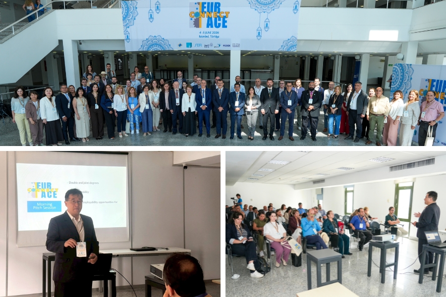 逢甲大學資訊電機學院院長沈祖望於「2026 EUR-ACE Connect」大會發表簡報。