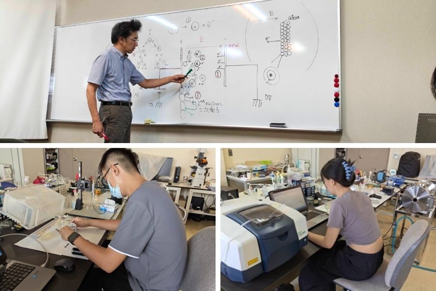逢甲材料系4位學生在九州大學林信哉(Nobuya Hayashi)教授研究室實習,與日本師生交流討論實驗。