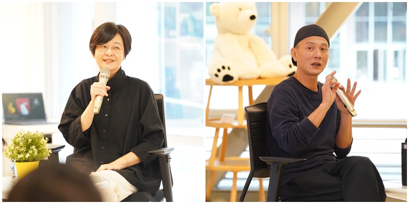 雲門舞集藝術總監鄭宗龍(右)與名作家江鵝(左)以「如何聆聽內在」為核心，延伸探討創作的養分來源。