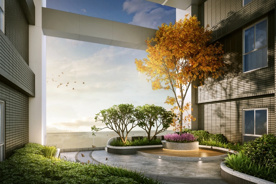 親家中央公園設計複層露臺，打造宜居綠建築。