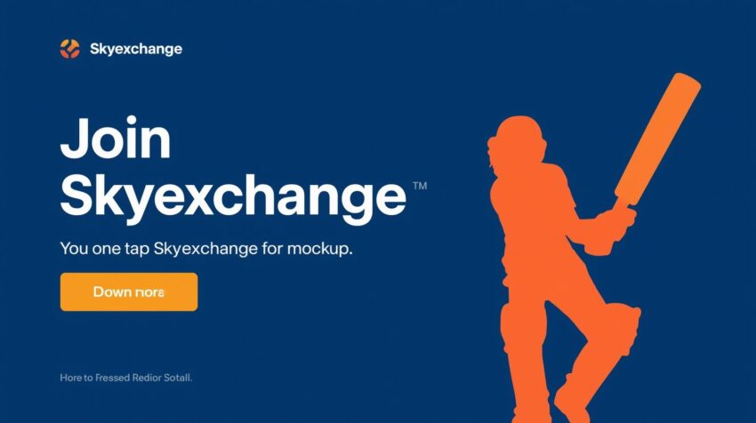Promotional social tile Bold headline area with %E2%80%98Join Skyexchange minimalist cricket silhouette one%E2%80%91tap Skyexchange login button mockup high contrast brand colors readable at small sizes 1 1