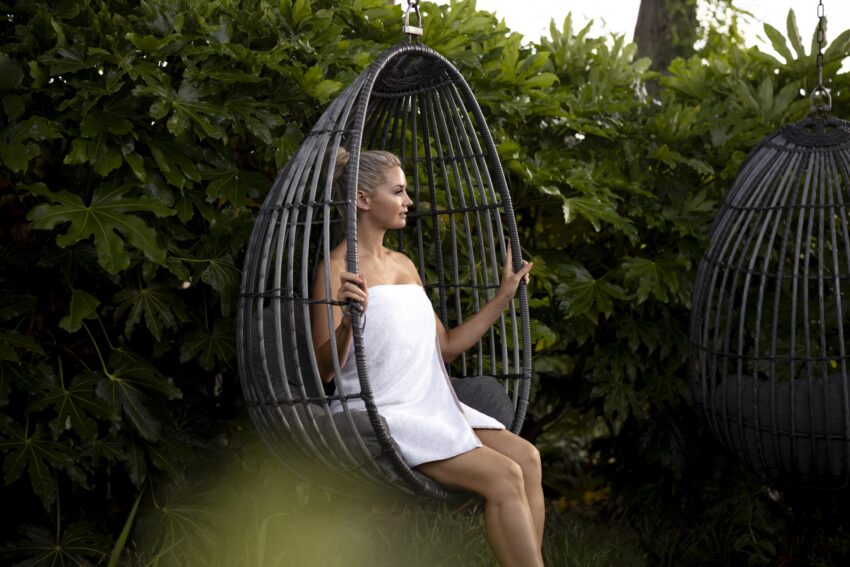 woman having some quality time spa hotel outdoors