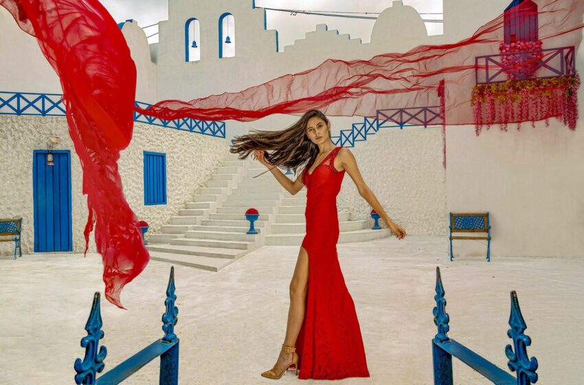 1. Red Dress Santorini 2