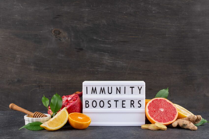 compressed front view immunity boosting foods with citrus ginger