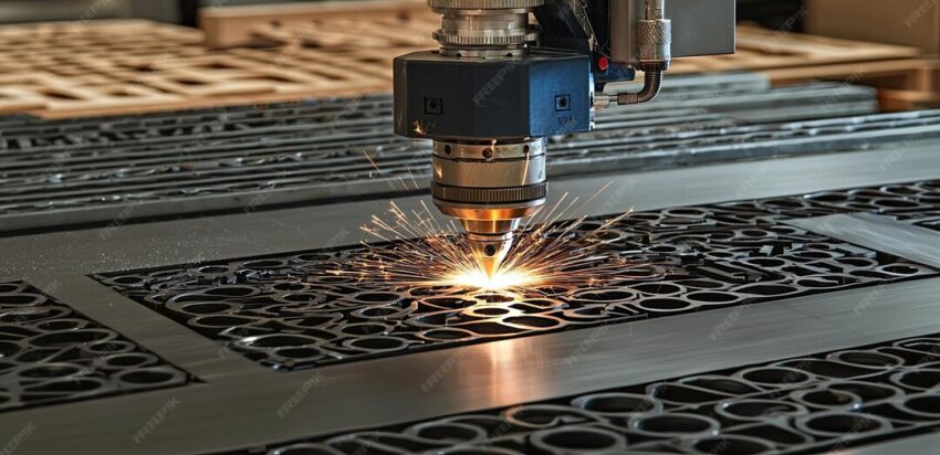 lasercut machine creating sparks light closeup laser beam part being cut 981948 27171