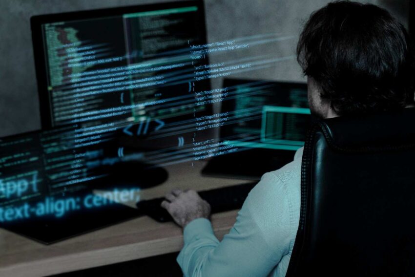 programming background with person working with codes computer 1