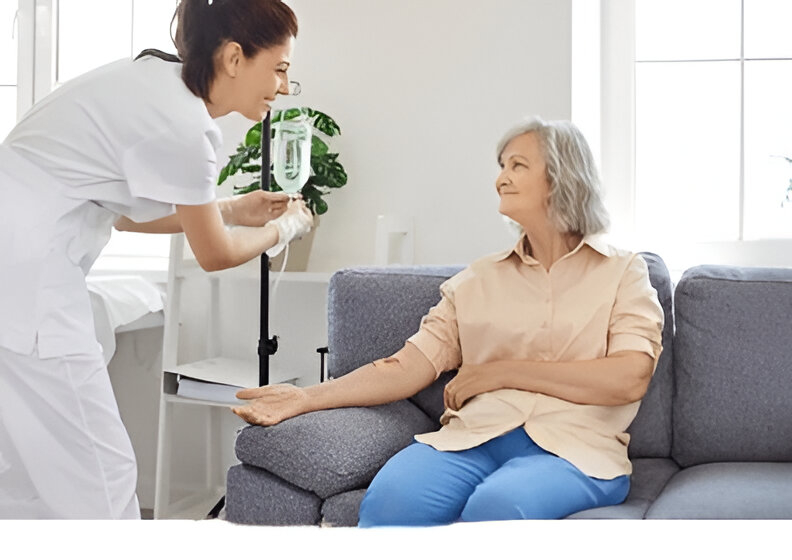 senior woman intravenous drip sitting 260nw 2504339015