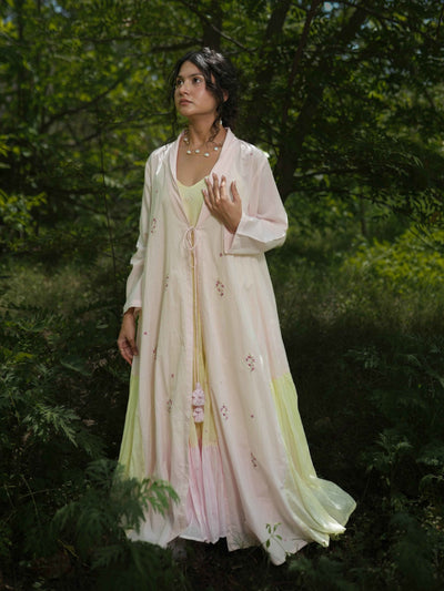 yellow and pink cotton dress and jacket set side