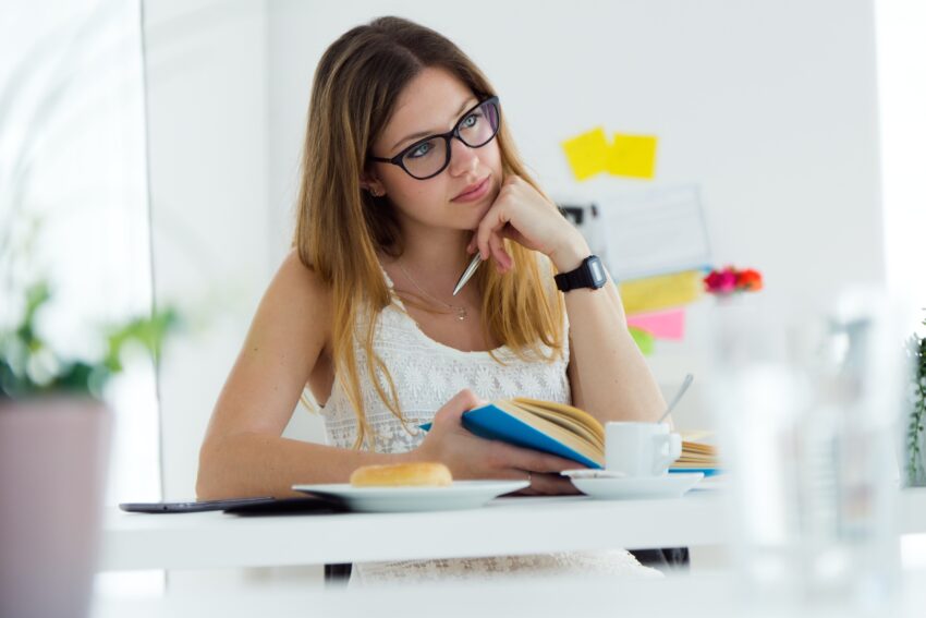 female thinking lunch office 1 1 1