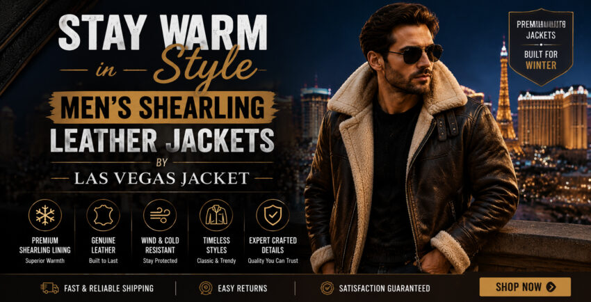Stay Warm in Style Mens Shearling Leather Jackets by Las Vegas Jacket