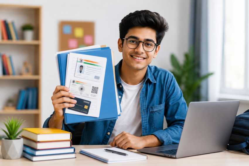 Modern workspace with study documents 2