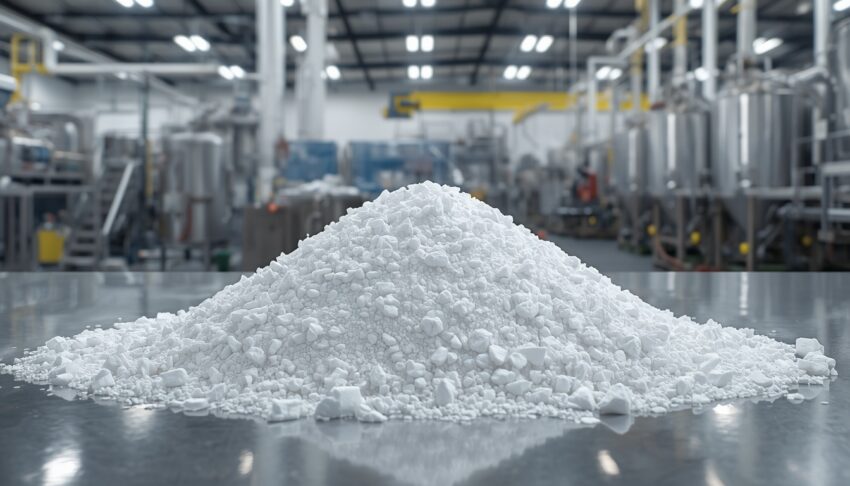 lucid origin Create an ultra realistic 8K industrial scene featuring Caustic Potash Potassium 0