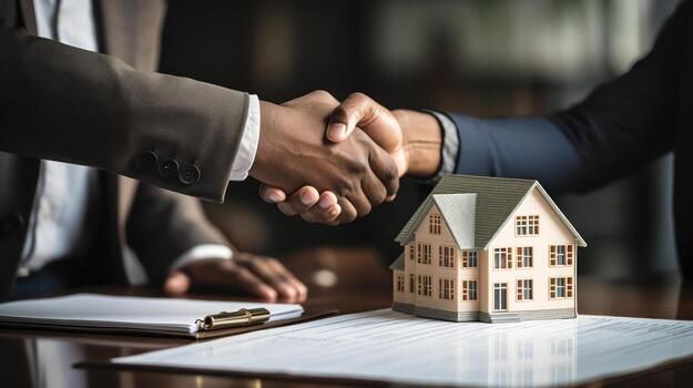 successful real estate transaction realtor and buyer shaking hands generative ai photo